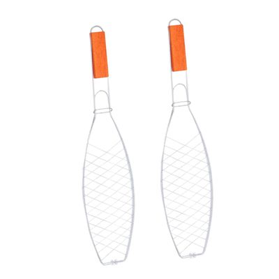 FUNOMOCYA Fish Grill Basket with Wooden Handle, Stainless Steel Mesh Clip for Grill