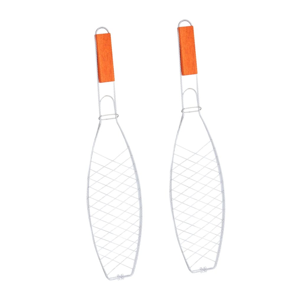 FUNOMOCYA Fish Grill Basket with Wooden Handle, Stainless Steel Mesh Clip for Grill