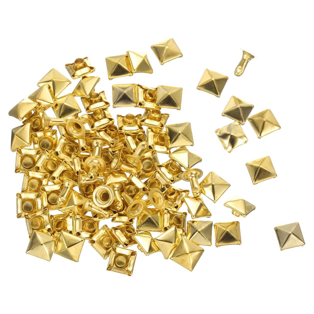 QUARKZMAN 100-Pack 6 mm Hollow Rivets, Gold-Tone Metal Pyramid Studs