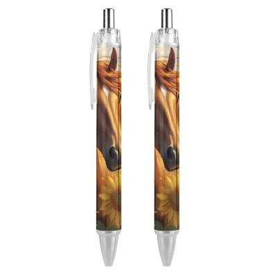 KWQDOZF Brown Horse with Sunflowers Retractable Gel Pens, 0.5 mm Fine Black Ink, Smooth Writing, 2-Pack