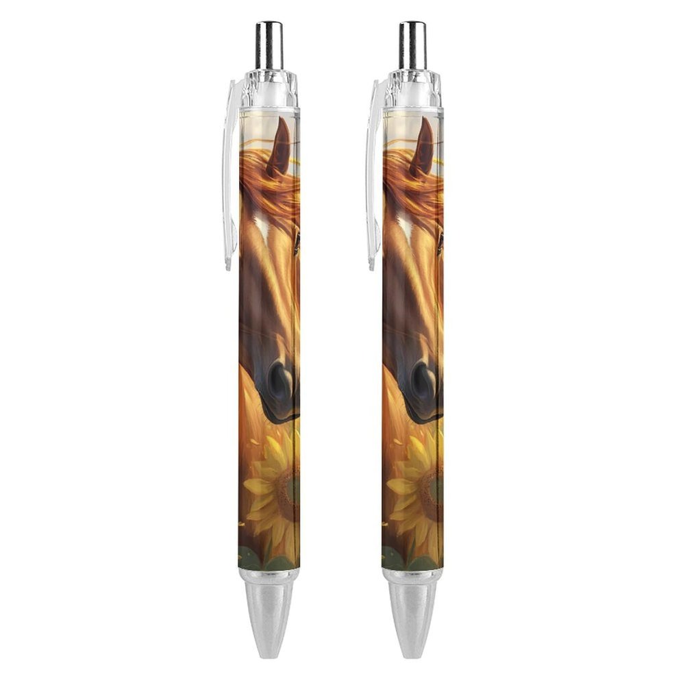 KWQDOZF Brown Horse with Sunflowers Retractable Gel Pens, 0.5 mm Fine Black Ink, Smooth Writing, 2-Pack