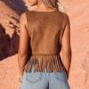 Vhersily Women's Fringed Vest, 1970s Hippie Cowgirl Costume, Sleeveless Faux Suede Tassel Cardigan, Brown, M view 3