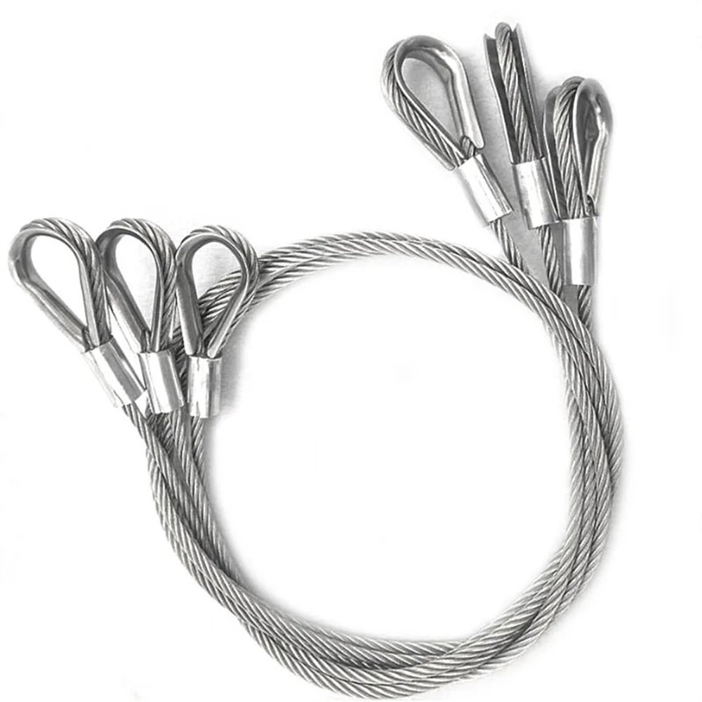 2-Piece Steel Cable Kit, 2 mm PVC-Coated Stainless Steel Cables with Rings and Aluminum Sleeves, 1 m Each