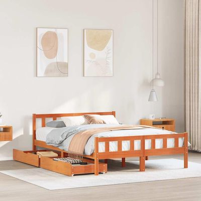 Bed Frame Without Mattress Wax Brown 150 x 200 cm King Size Solid Pine