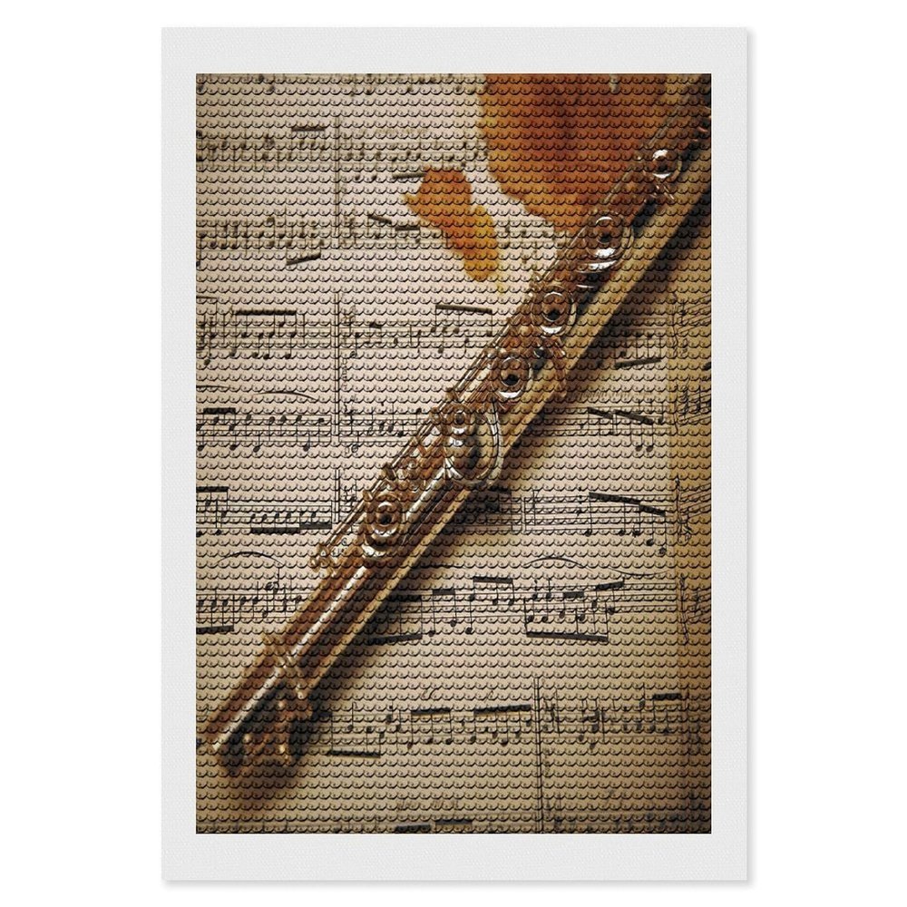 Customizable Diamond Painting Kit with Flute Music, Full Drill, Round Gems, 20.3 x 30.5 cm