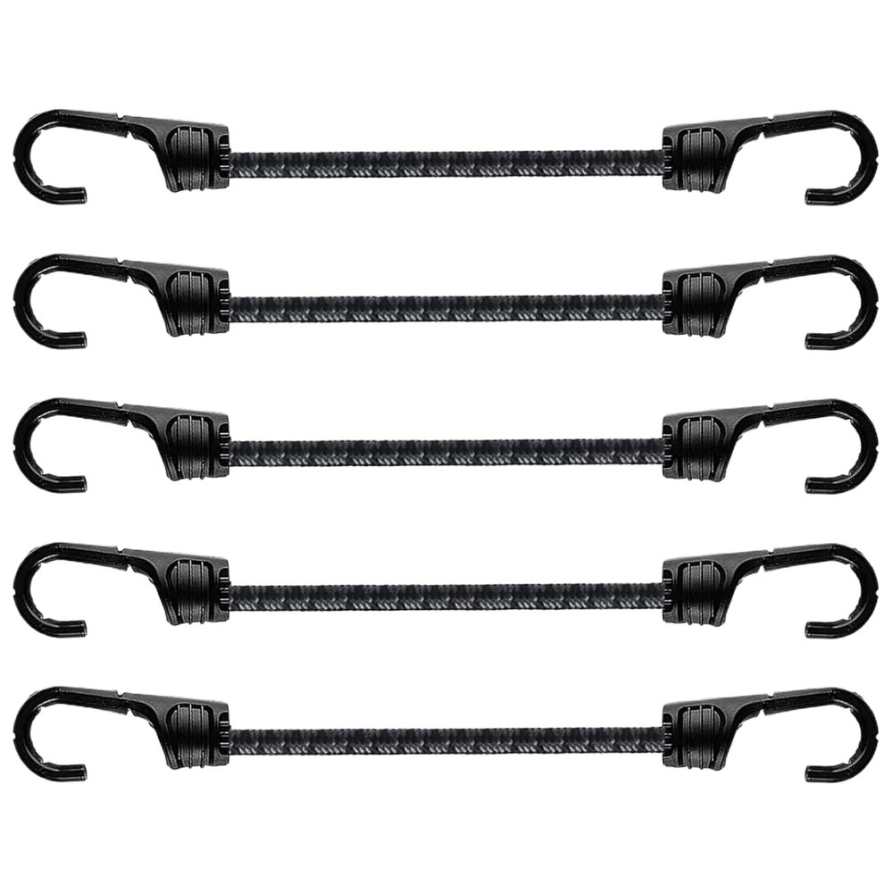 12-Inch Heavy-Duty Bungee Cords with Hooks, 1.5x Stretch, Gray and Black