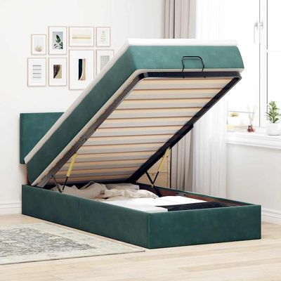 Hoodmeel 100 x 200 cm Box Spring Bed with Mattress, Storage Box and Topper - Dark Green