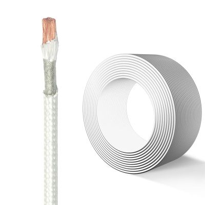 GN500 High-Temperature Mica-Silicone Braided Wire, 500°C Fire-Resistant Cable, Oxygen-Free Copper Core, Double Fiberglass and Mica Wrapping, 0.5–2.5 mm², 300/500 V, White (98.4 ft, 2.0 mm²)