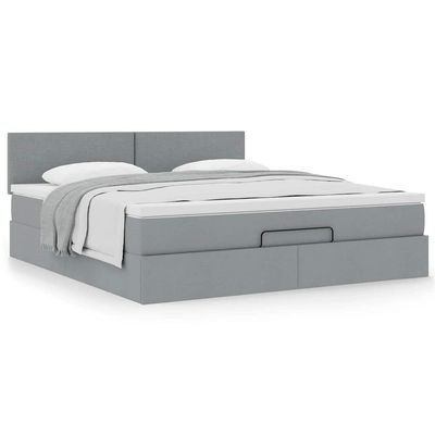 Hoodmeel Box Spring Bed 160 x 200 cm with Mattress, Topper & Storage, Light Gray