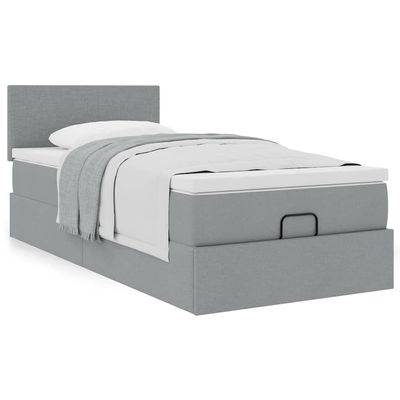 Hoodmeel 90 x 200 cm Box Spring Bed with Mattress, Topper and Storage, Light Gray