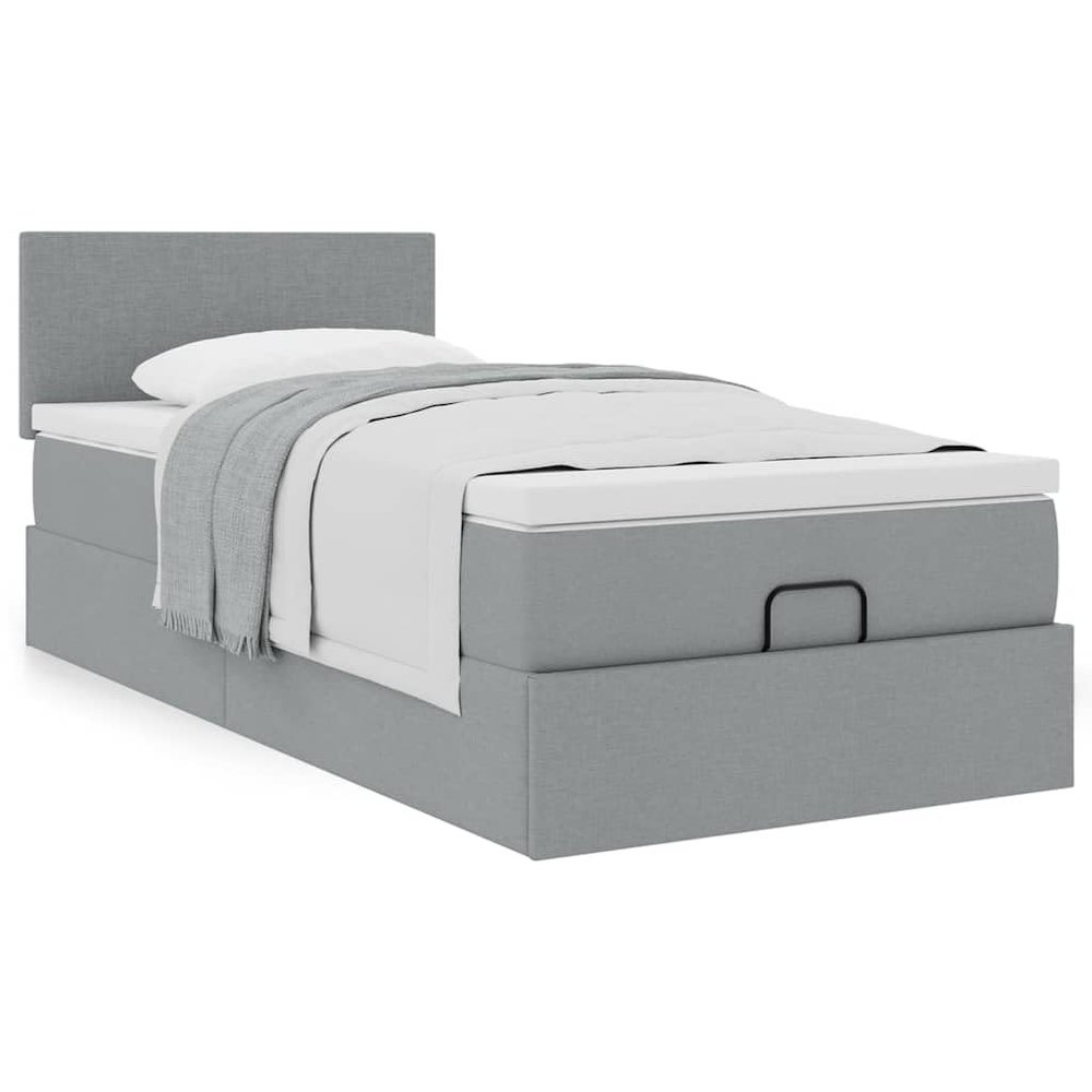 Hoodmeel 90 x 200 cm Box Spring Bed with Mattress, Topper and Storage, Light Gray