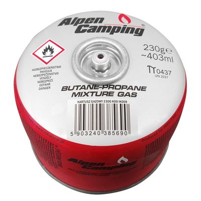Alpen Camping 230 g Propane-Butane Gas Canister, EN417 7/16-Inch Thread, for Outdoor Camping Stoves, Certified PI0656/PI0437, 1-Pack