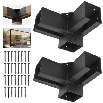 Amgo Pergola Brackets, 4 x 4 in., 3-Way Right-Angle Corner, with Screws, 2-Pack