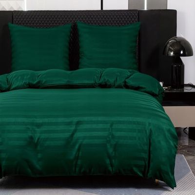 TEXTILOVE 3-Piece Bedding Set 200 x 220 cm, Bottle Green, Striped Damask Microfiber, OEKO-TEX 100