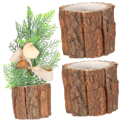 VALICLUD 3-Piece Rustic Round Wooden Planter Set