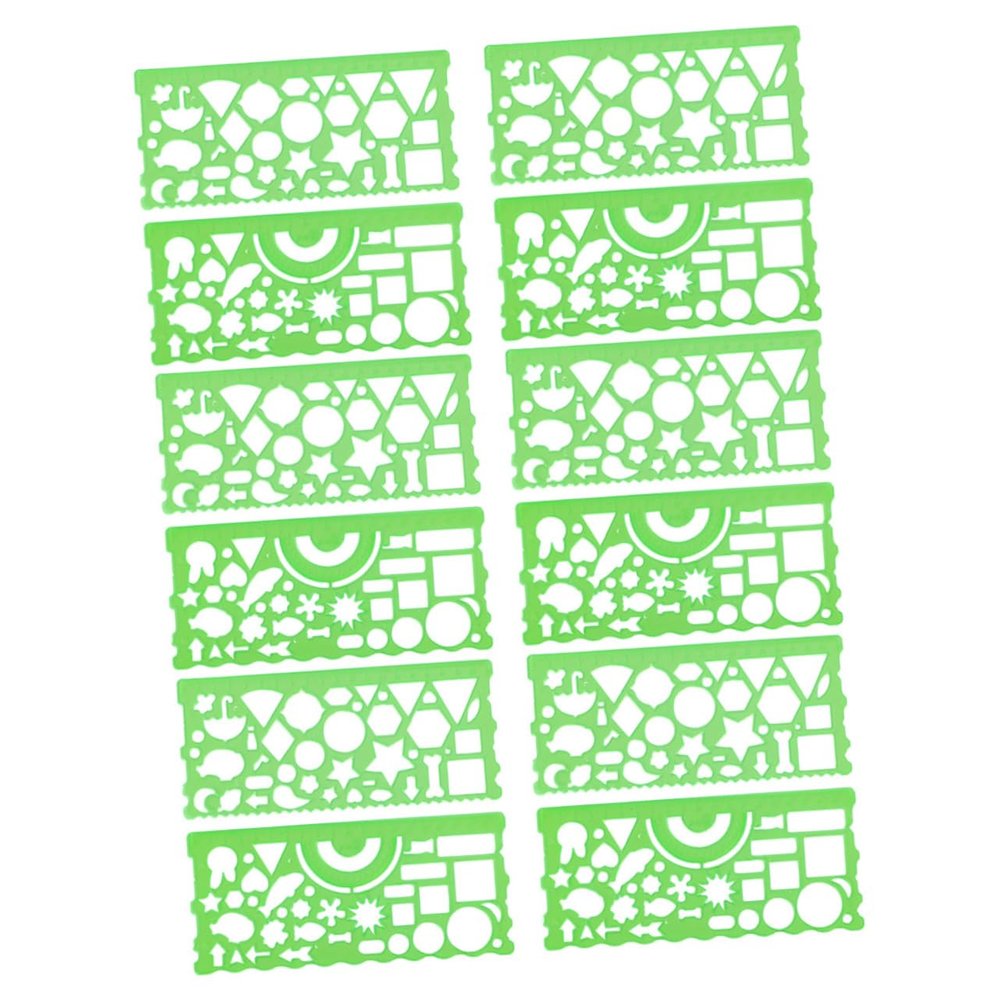 12-Piece Green PP Geometric Drawing Stencil Set