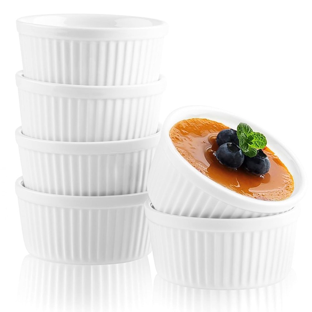 Woobroo Crème Brûlée Ramekins, Set of 6, 9 cm, 200 ml, White