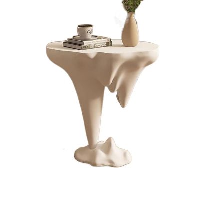 VDCVADKYE Round White Oval Side Table, 21.6-Inch Multipurpose Coffee Table