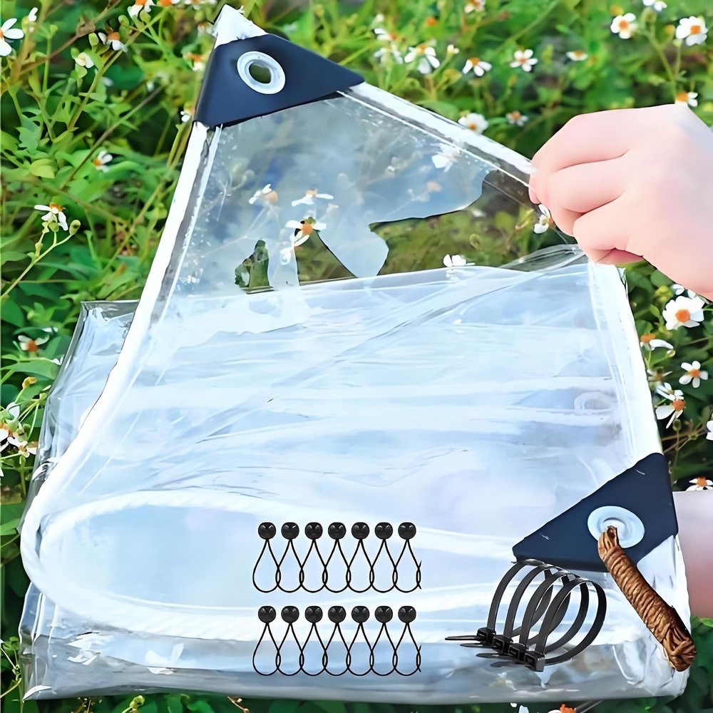 Transparent PVC Tarp with Eyelets, Waterproof Outdoor Cover, 1.5 x 1.5 m, 1.5 x 1.8 m, 2 x 2.2 m, 2.2 x 2.4 m (1 x 3.4 m)