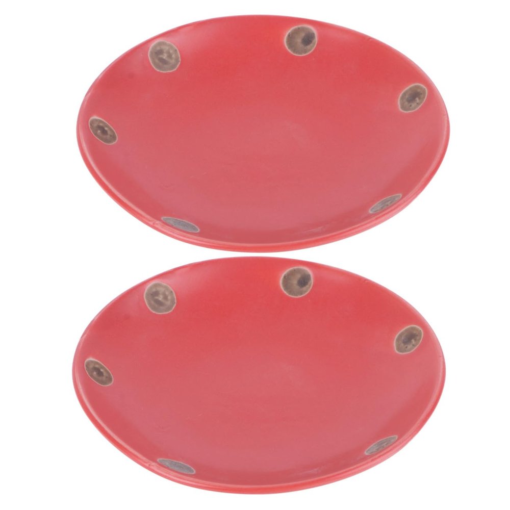 KONTONTY Red Ceramic Plant Saucers, 11 cm, 2-Pack, Round