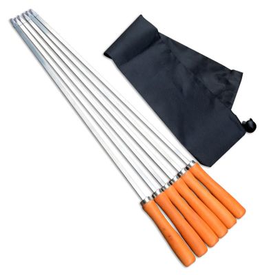 Flat Stainless Steel Grill Skewers with Wooden Handles