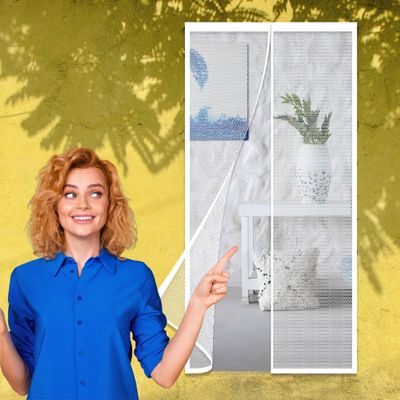 Magnetic Fly Screen Door 122 x 232 cm, No Drilling, Easy Installation, White