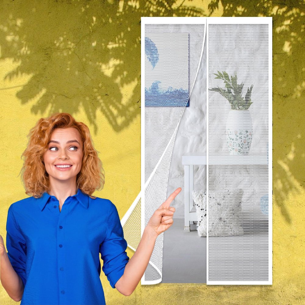 Magnetic Fly Screen Door 122 x 232 cm, No Drilling, Easy Installation, White