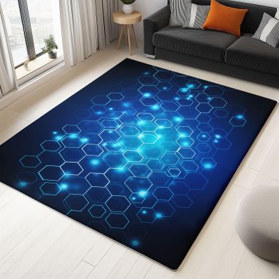 Blue Honeycomb Geometric Rug, 80 x 150 cm, Ultra-Soft, Non-Slip, Washable