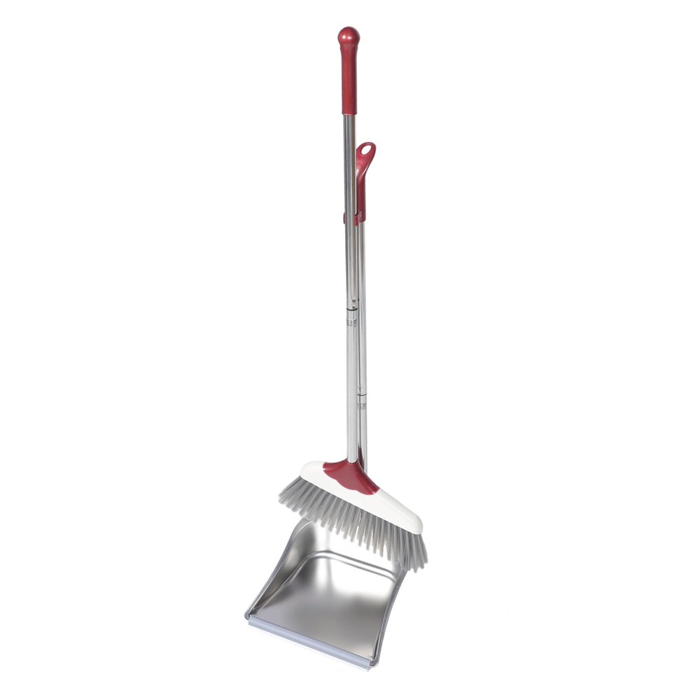 Household Broom and Stainless Steel Dustpan with Flexible Bristles