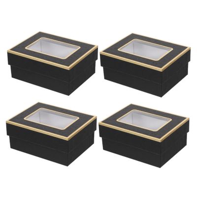 Paper Gift Box with Gold Rim and Window - Black Pack