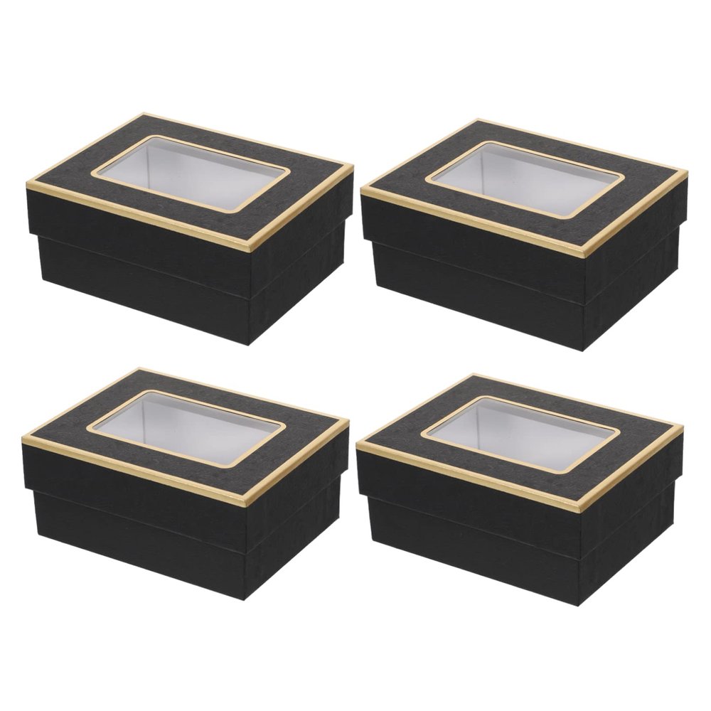 Paper Gift Box with Gold Rim and Window - Black Pack
