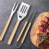 3-Piece Grill Tongs Set with Heat-Resistant Stainless Steel and Wooden Handles view 3