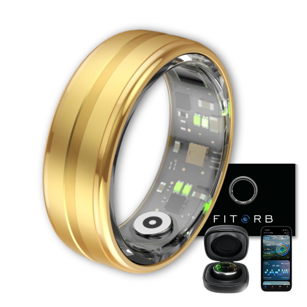 Fitorb Smart Ring Pro - The Original. High-Tech Fitness & Health Ring, Sleep Analysis, 24/7 Activity Tracking, Temperature Measurement, Stress Monitoring. Sample Rings. (Saturn, Gold, 21.6 mm (12))