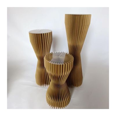 YUEKOPOU Foldable Paper Cake Stands, 3-Pack Roman Columns, Brown