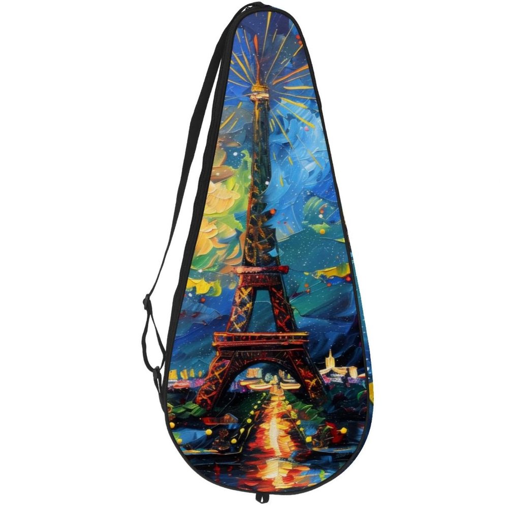 VAPOKF Night Paris City Painting Tennis Racket Bag, Holds Up to 2 Rackets