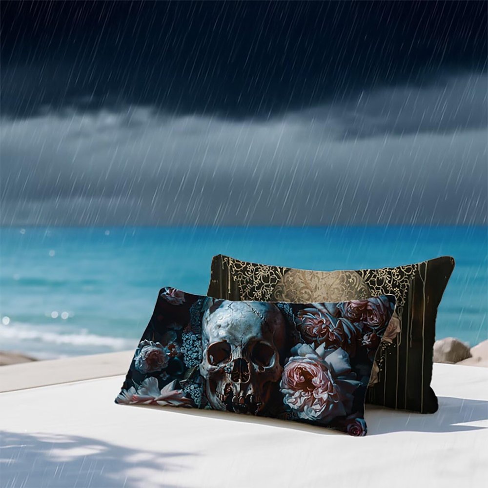 Outdoor Flower Pillow Cover Set of 2, 50 x 80 cm, Skeleton Pattern