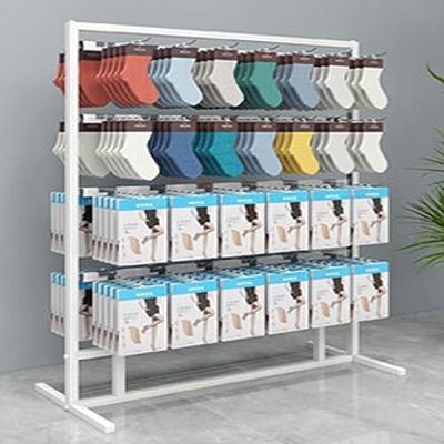 Adjustable Floor-to-Ceiling Clothing Rack for Retail Stores with Double-Sided Sock Display, Iron Shoe Rack and 40 Hooks