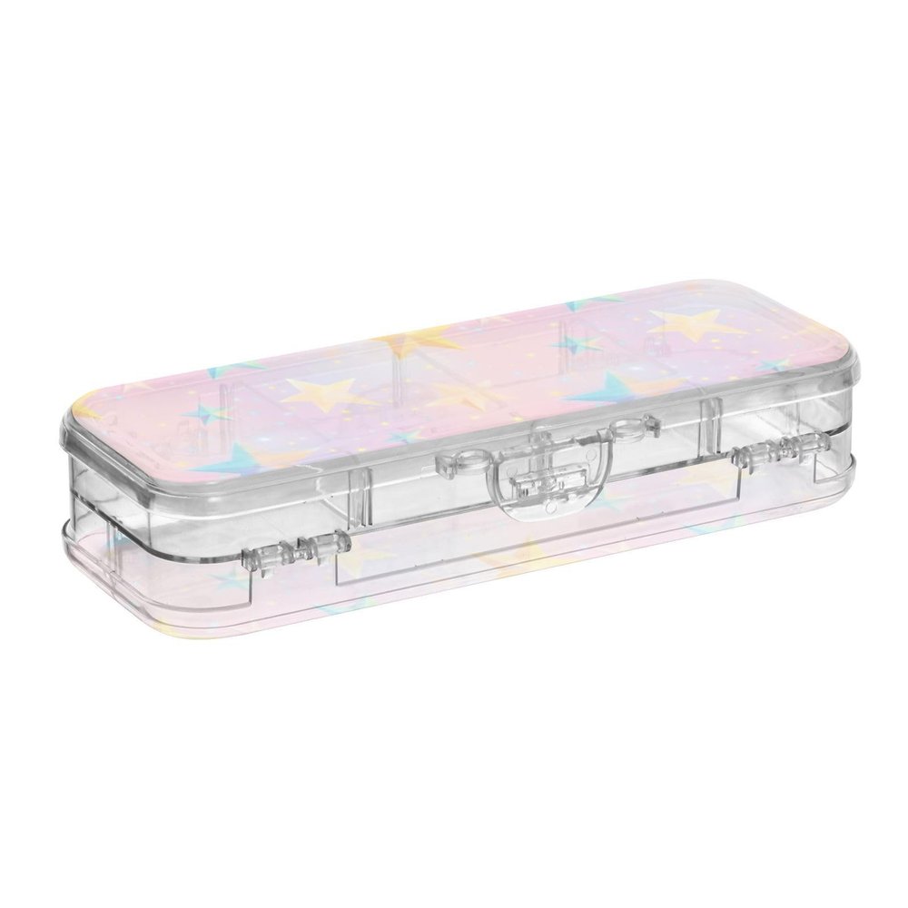 Amooorous Plastic Pencil Box with Snap Closure, sem Blush Design, Stars
