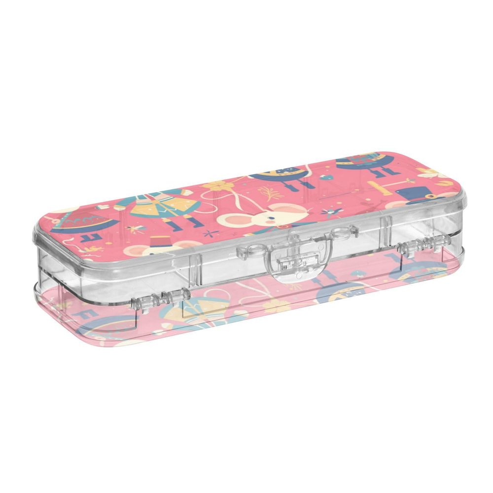 Amooorous Rat Nutcracker Pencil Case, Peach Design, Clear 2-Tier Plastic