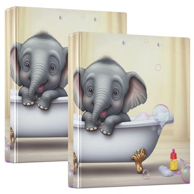 Personalizable Cute Elephant Bathtub 3-Ring Binder, 3.8 cm, 200 Sheets, 31.5 x 27 x 6 cm