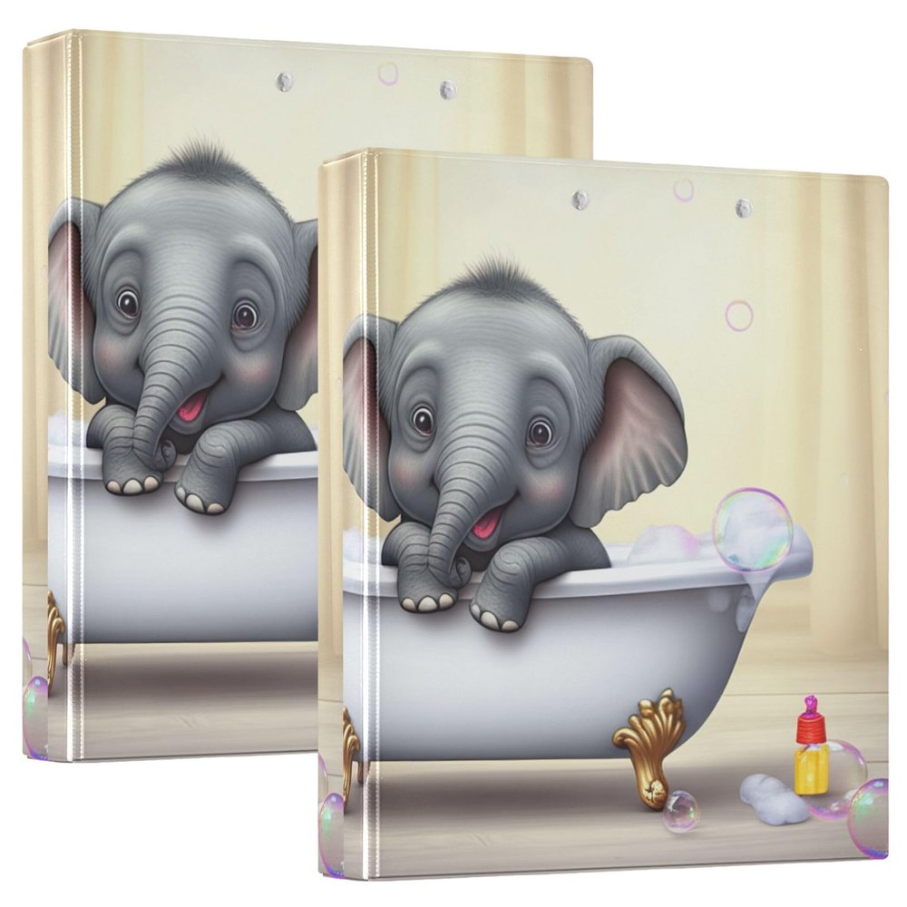 Personalizable Cute Elephant Bathtub 3-Ring Binder, 3.8 cm, 200 Sheets, 31.5 x 27 x 6 cm