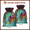Christmas Gift Bags with World Map Print and Drawstring view 3