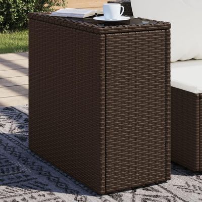 SKM Outdoor Side Table with Glass Top, Brown, 58 x 27.5 x 55 cm