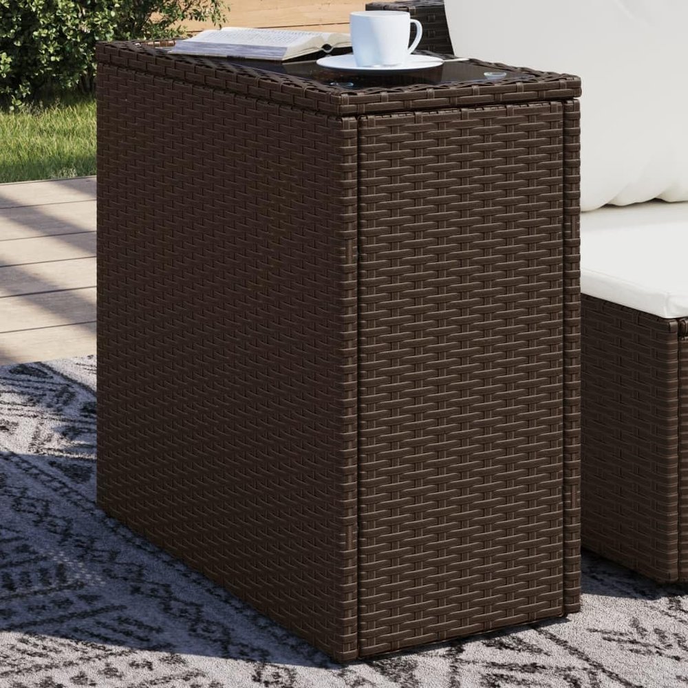 SKM Outdoor Side Table with Glass Top, Brown, 58 x 27.5 x 55 cm