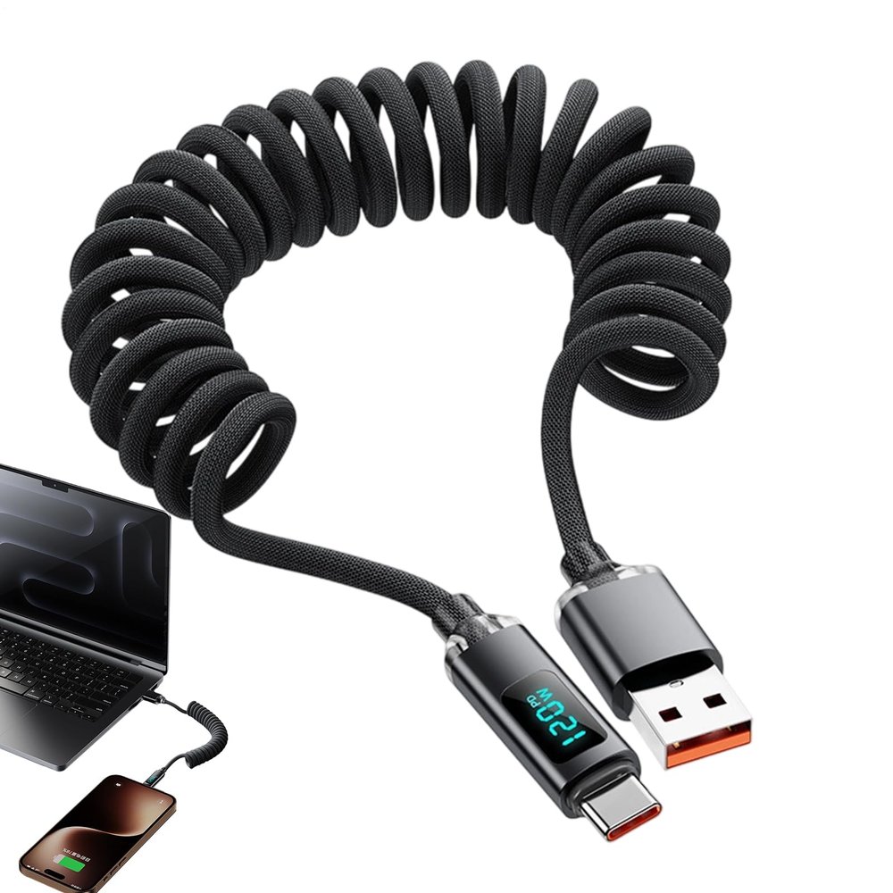 Hitburu Charging Cable – 120W Spring Cable with Digital Display, 1 m