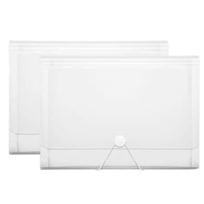 Expanding File Folder, 2-Pack, A4 Accordion Document Organizer, 13 Compartments, Buckle Closure, Multicolor (White)