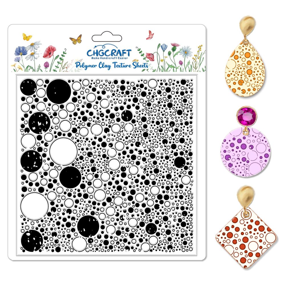 CHGCRAFT Retro Polka Dot Geometric Silicone Texture Mat for Polymer Clay, 5.5 x 5.5 in