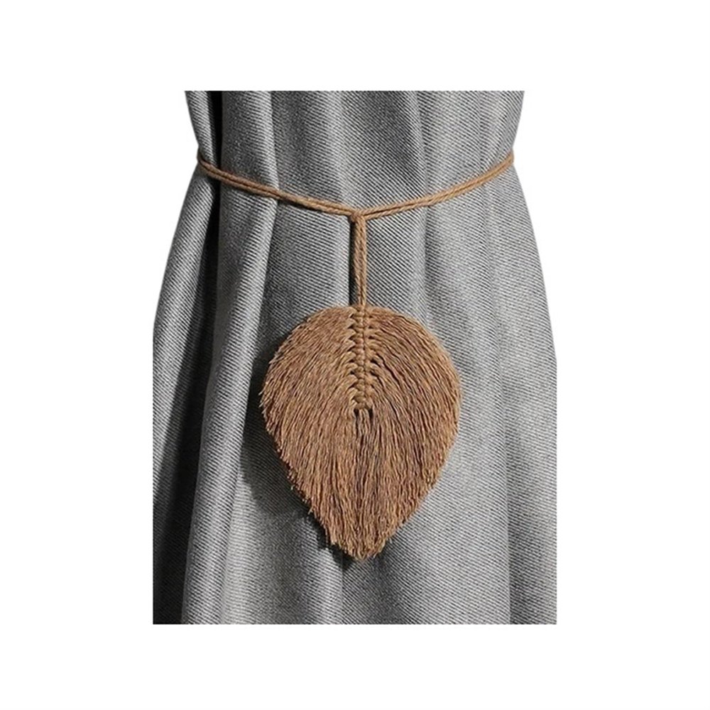 YGLEEULI Curtain Tiebacks, Leaf Design, Hand-Woven Cotton Tassel Decorative Accessories for Living Room Curtains (Brown Rope, 116 cm)