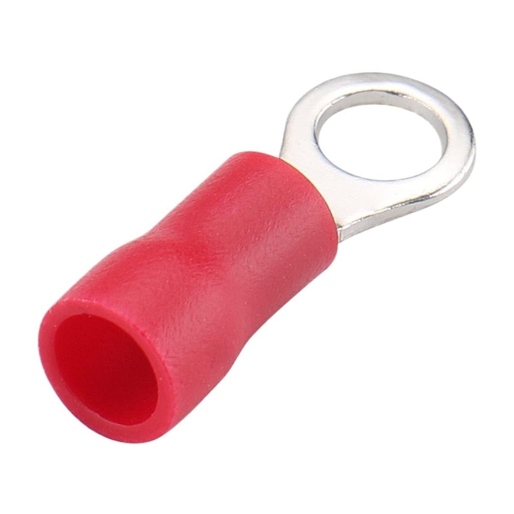 RV1.25/2/3.5-4/6 O-Type Cold Crimp Ring Terminals, Brass, 100-Piece, Red, 1.25 × 8