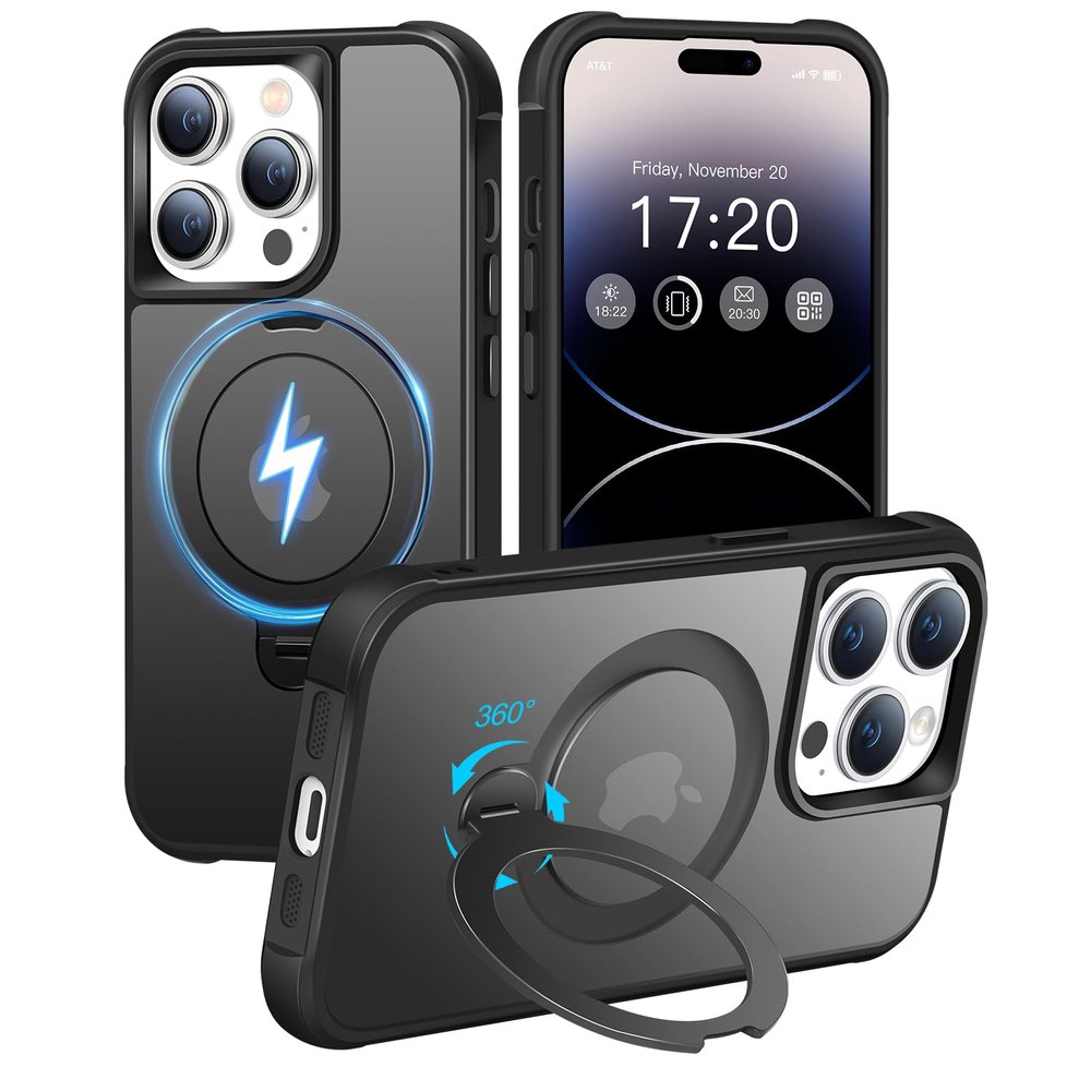 HuwaiH 360° Magnetic Stand Case for iPhone 14 Pro, Black